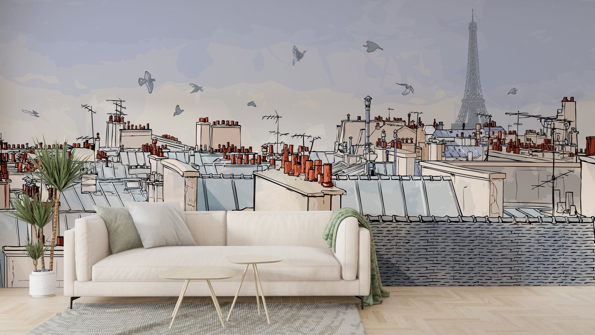 Papier Peint Panoramique Toit De Paris - Kam & Leon