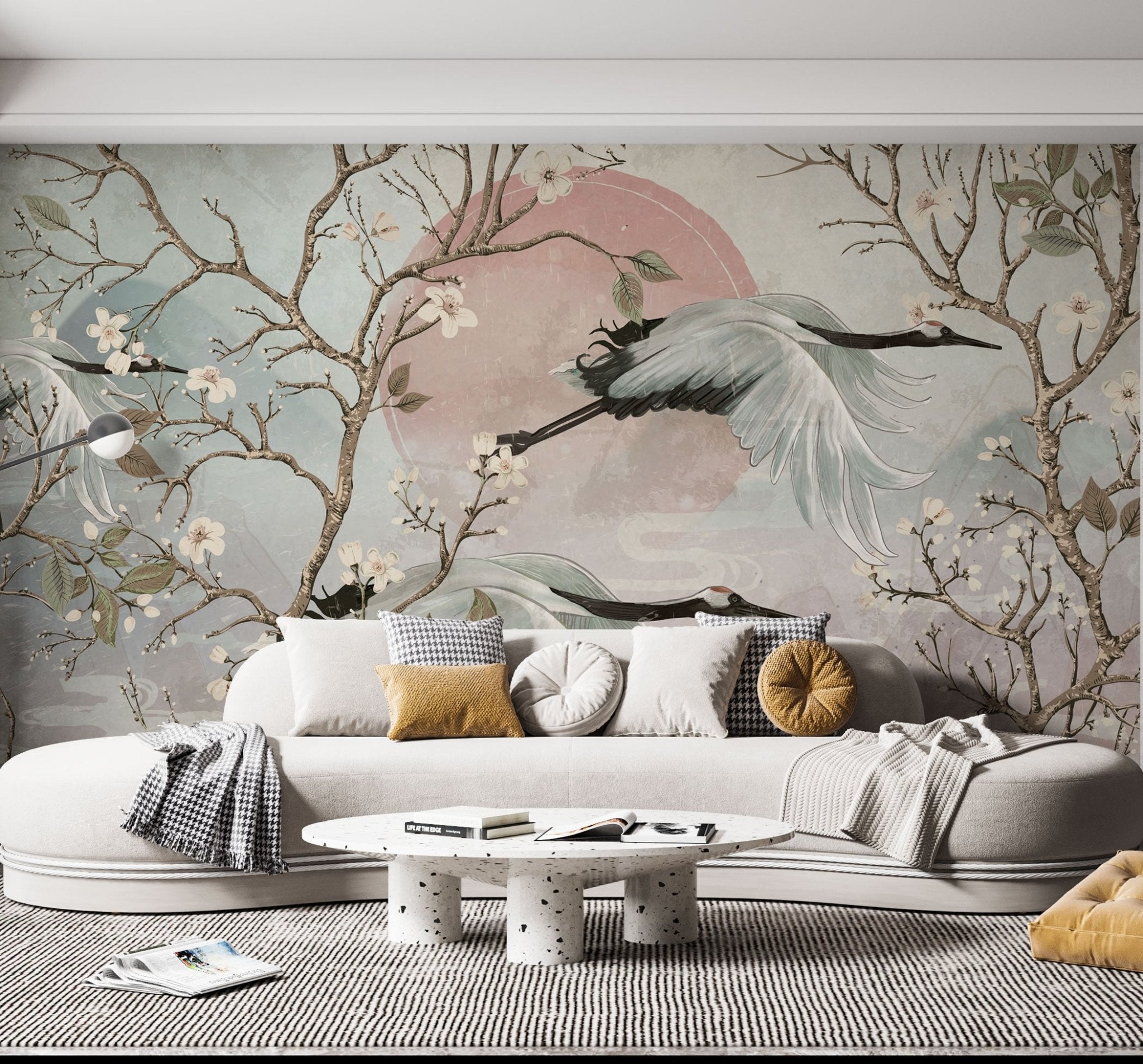 Papier peint panoramique grues du Japon livraison offerte - Kam & Leon