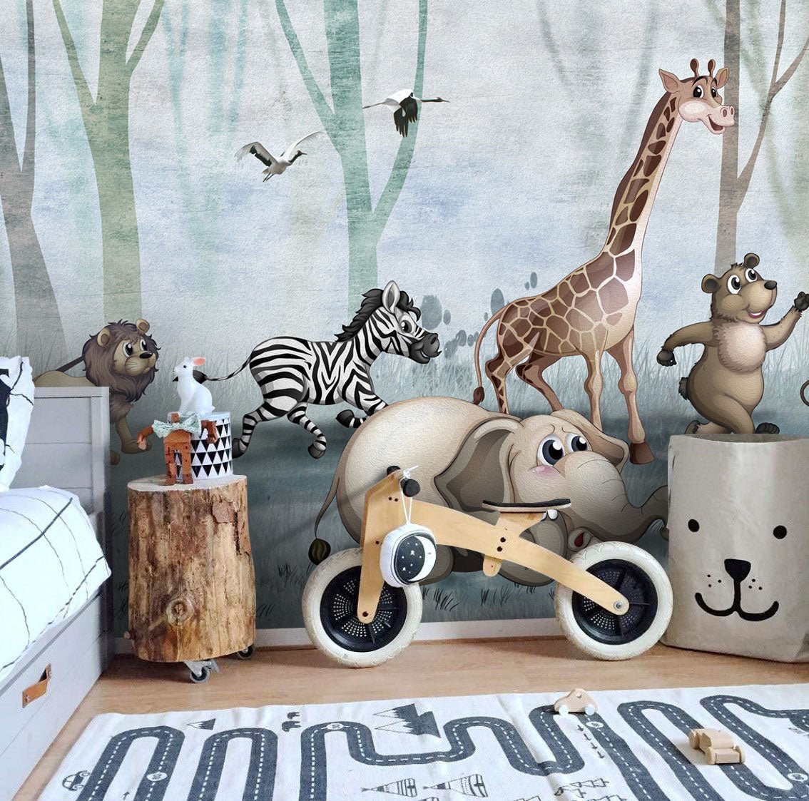 Papier peint panoramique animaux de la savane pour enfant livraison offerte - Kam & Leon