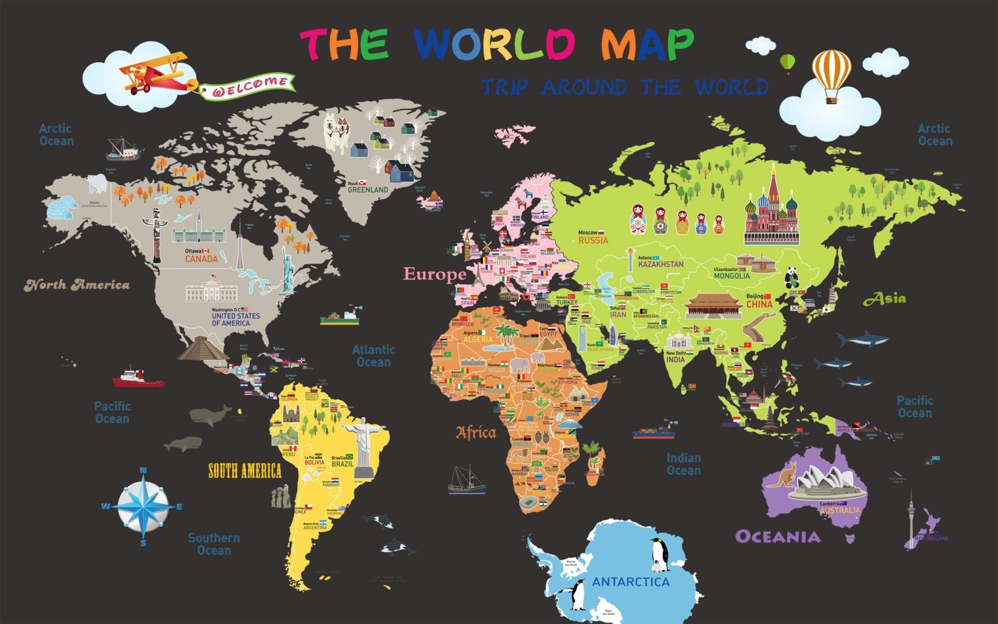 Papier peint chambre enfant carte du monde - Kam & Leon