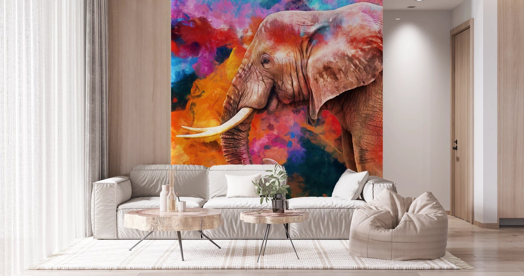 Papier peint Elephant multicolore - Kam & Leon