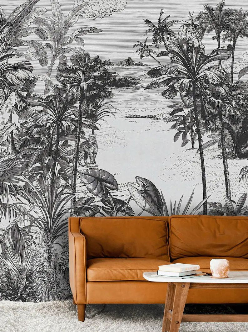 Papier peint forêt tropicale noir et blanc - Kam & Leon