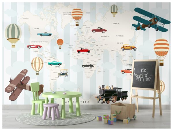 Papier peint panoramique carte enfant petites voitures - Kam & Leon
