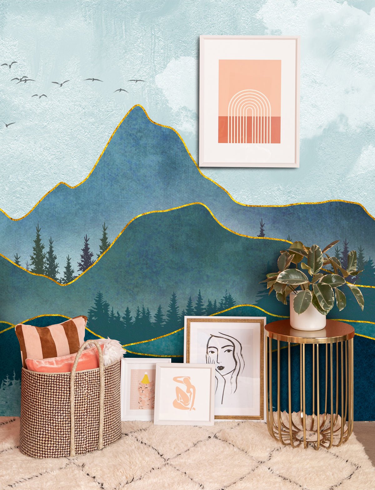 Papier peint panoramique dessin massif montagneux - Kam & Leon