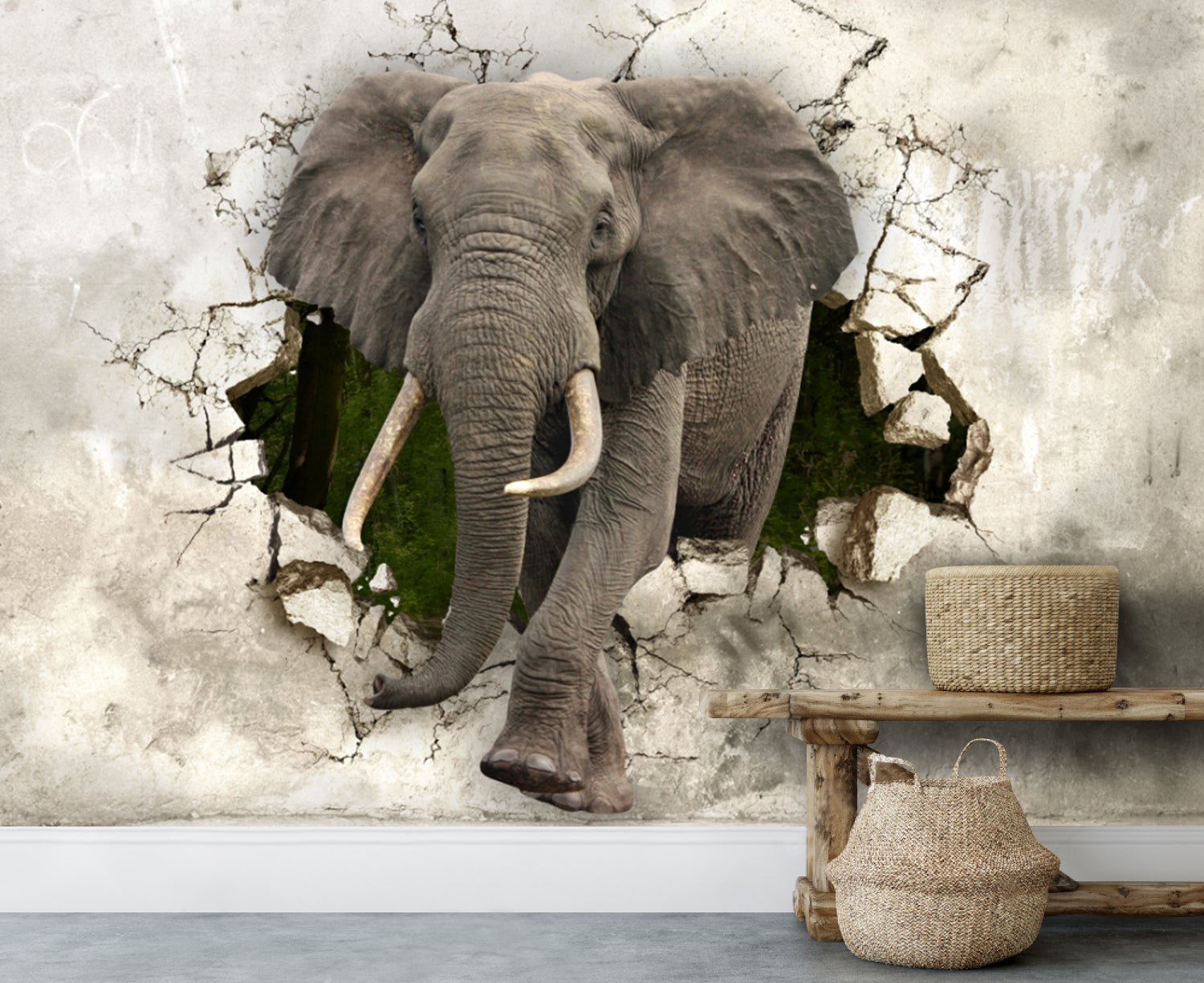 Papier peint panoramique éléphant 3D - Kam & Leon
