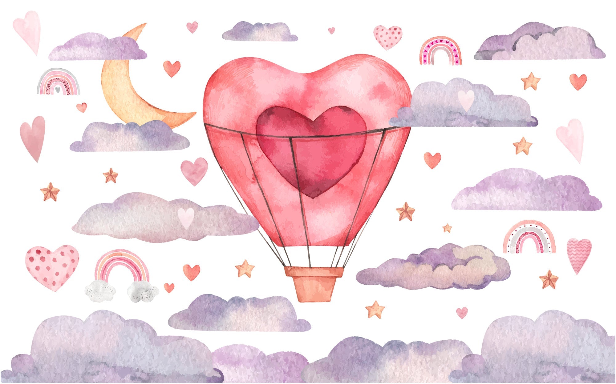 Papier peint panoramique montgolfière en forme de cœur - Kam & Leon