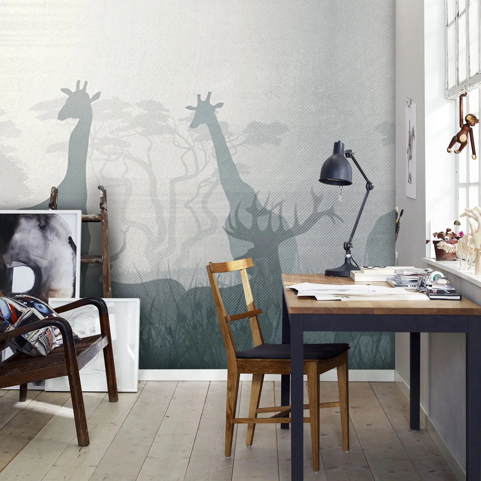 Papier peint panoramique ombre de girafes - Kam & Leon