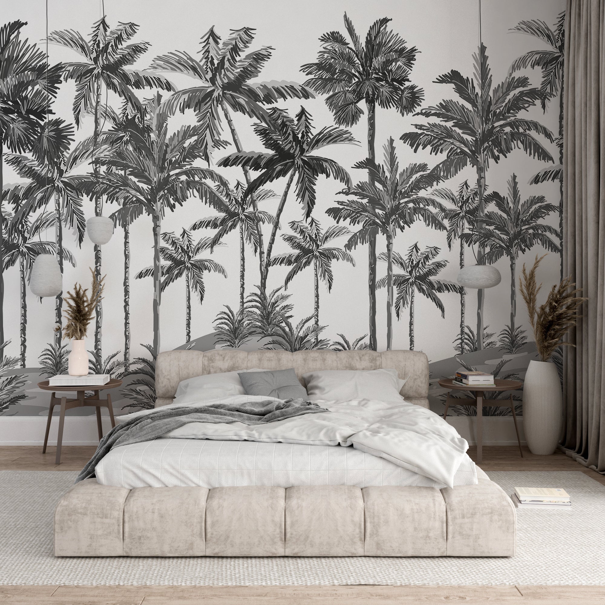 Papier peint panoramique palmier noir & blanc - Kam & Leon