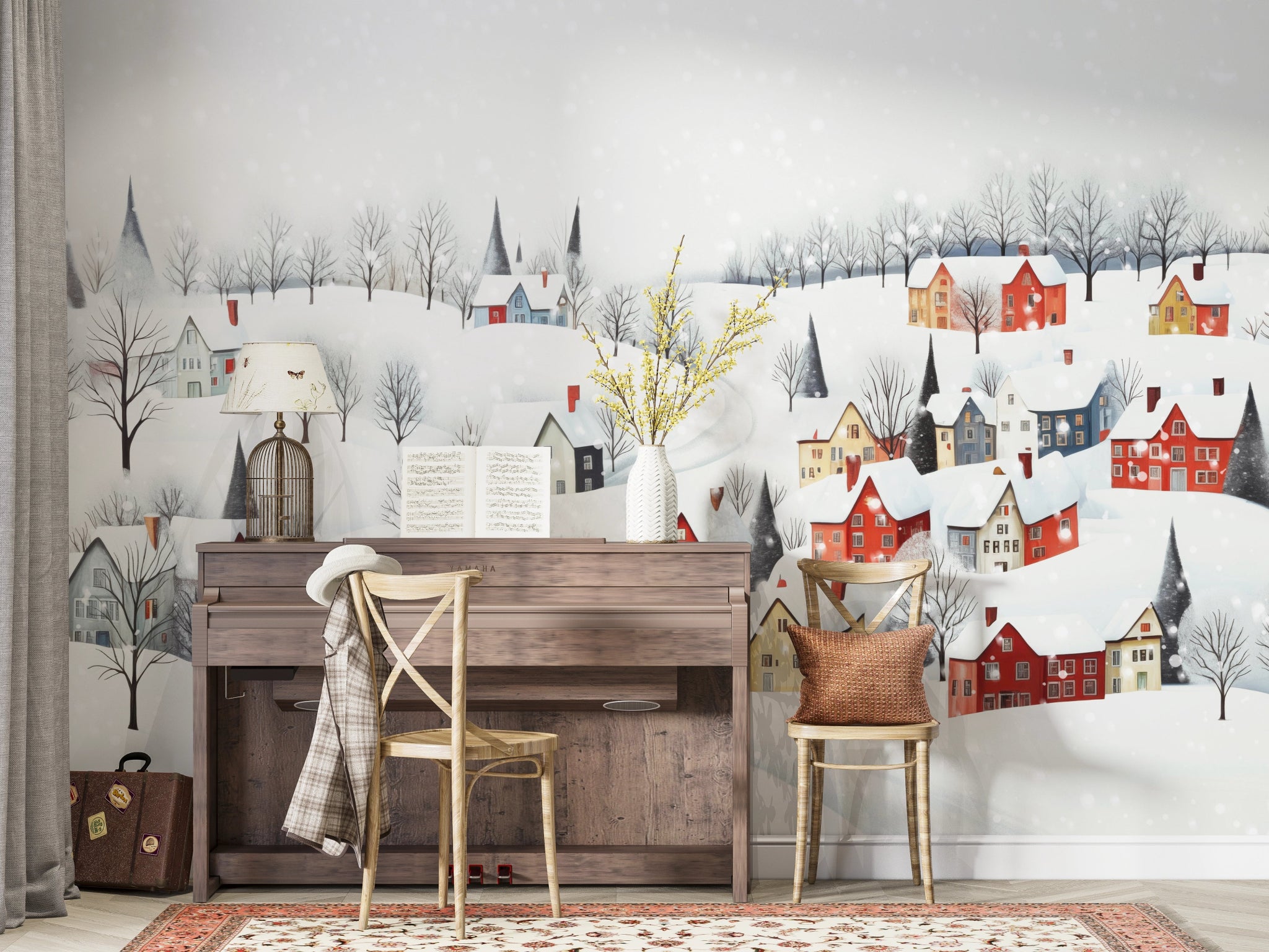 Papier Peint Panoramique Village d'hiver - Kam & Leon