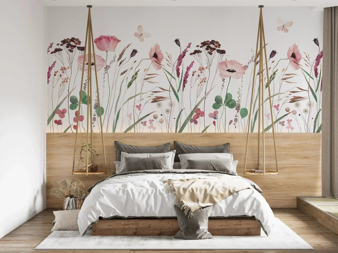 papier peint floral tete de lit