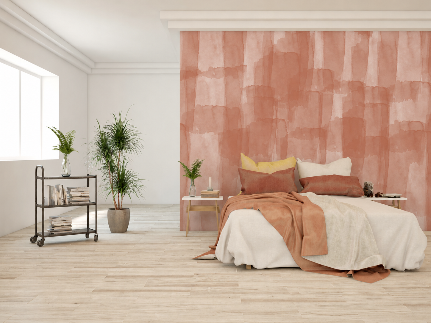 Découvrez 5 tendances de papier peint pour chambre adulte en 2026 : floral XXL, mauve poudré, paysages, terracotta et feuillages élégants.