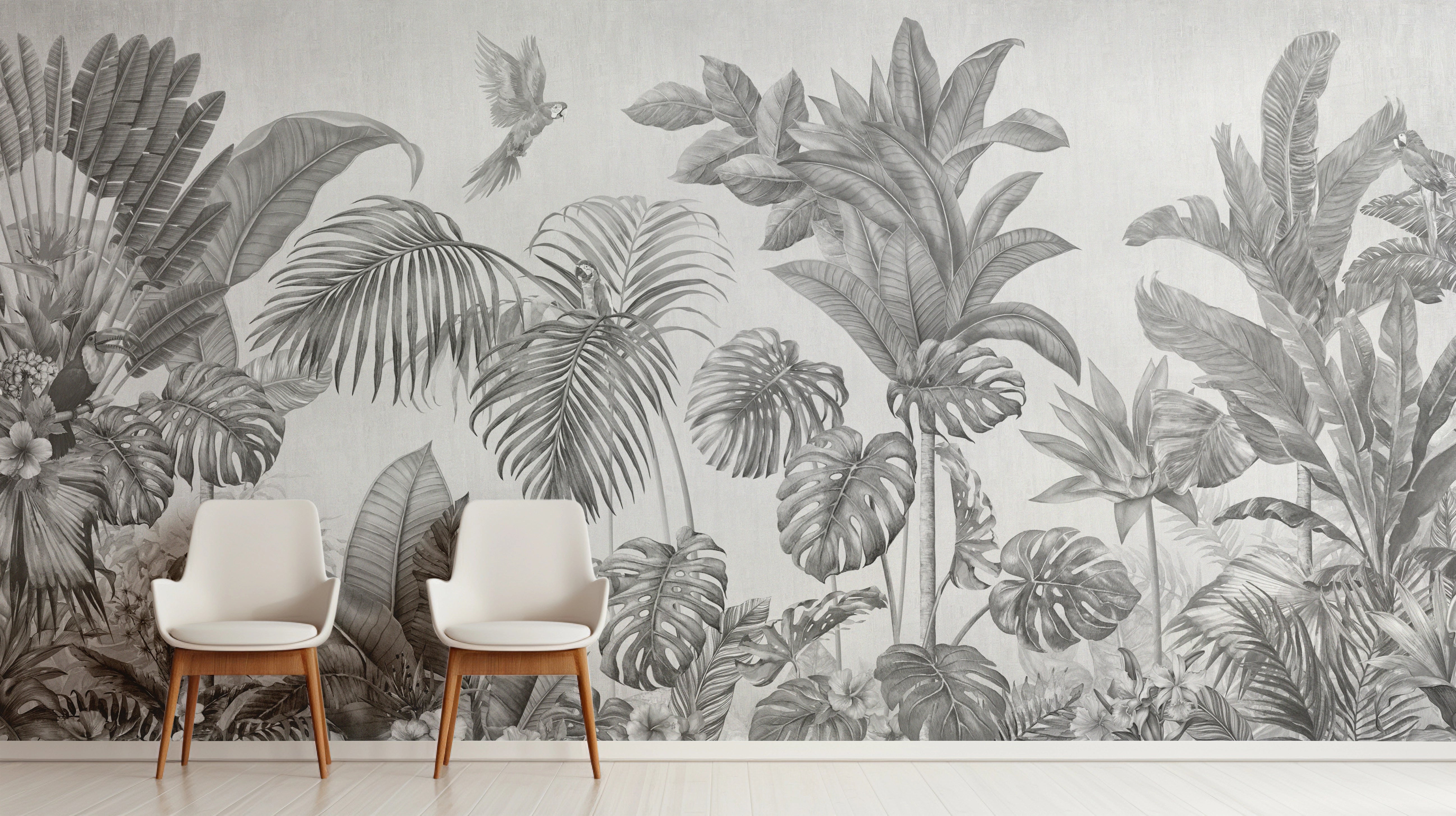 Black &amp; White Tropical Jungle Wall Mural