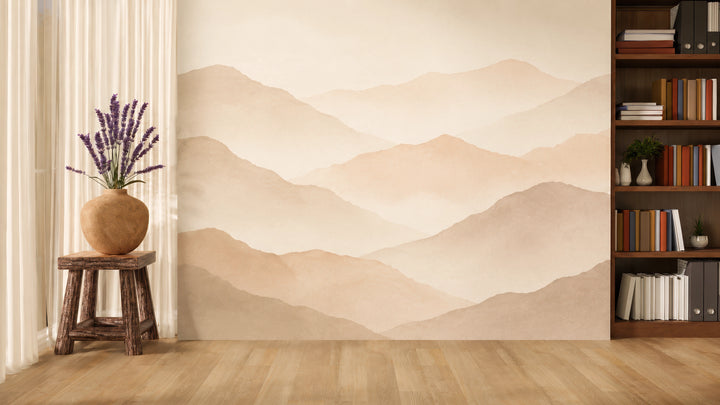Papier Peint Panoramique Montagnes Aquarelle Beige
