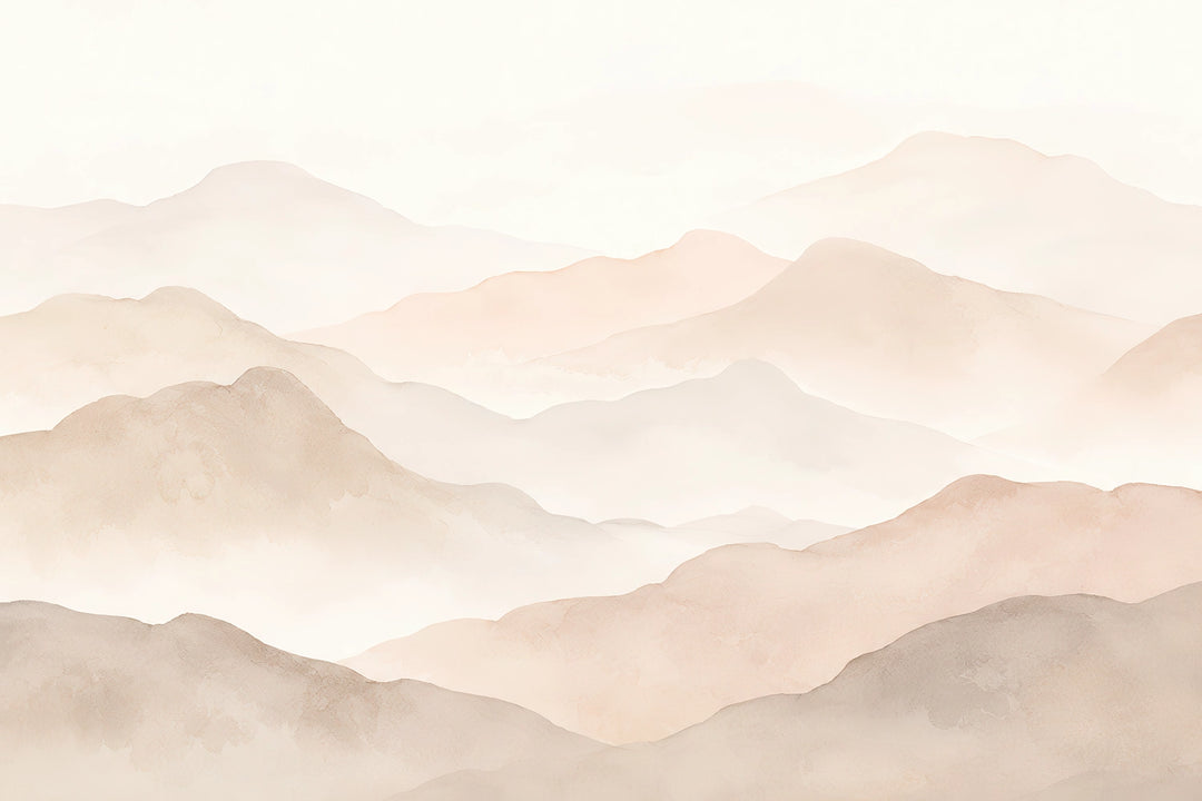 Papier Peint Panoramique Montagnes Aquarelle Beige