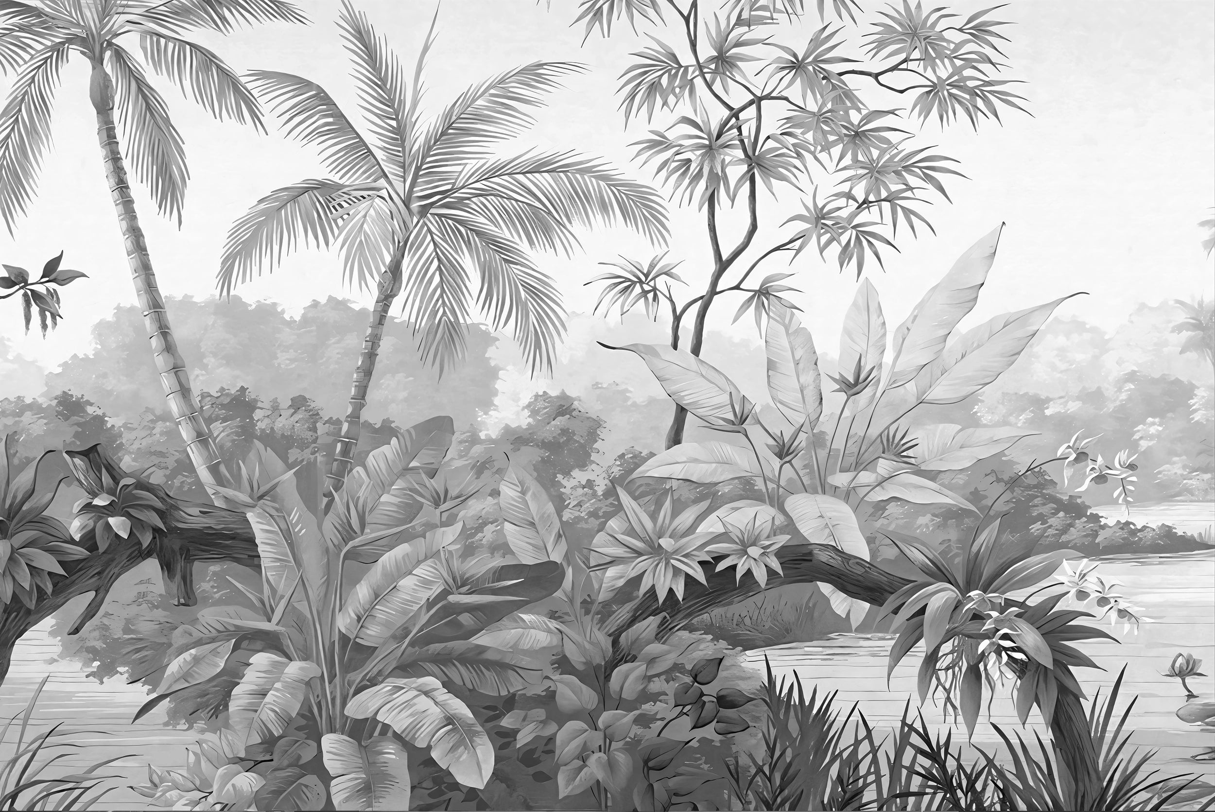 Papier peint Jungle Noir et Blanc tendance