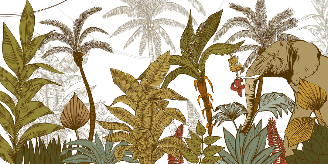 Papier peint panoramique éléphant dans la jungle