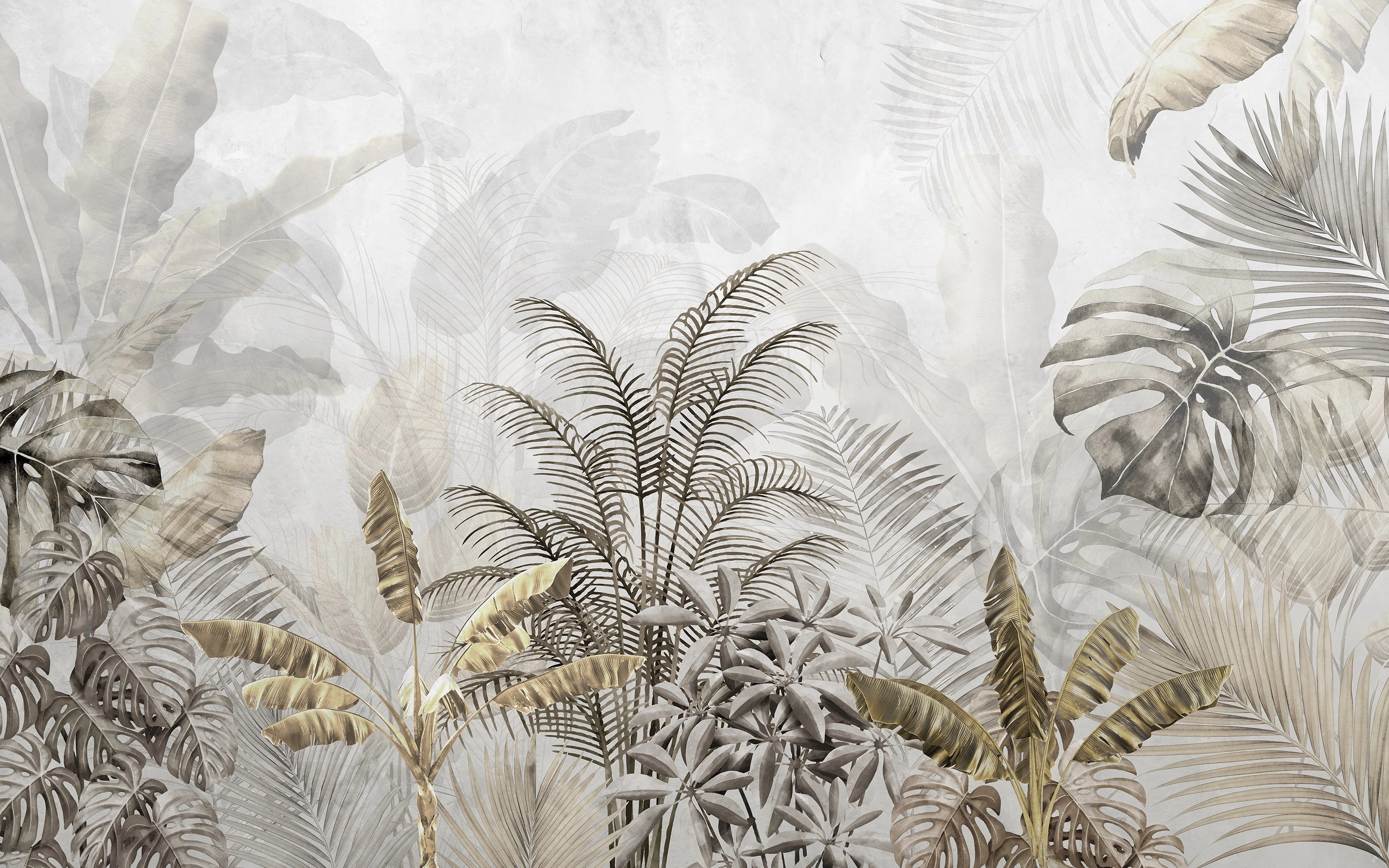Papier peint feuilles tropicales effet doré