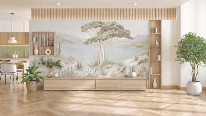 Fresque murale méditerranéenne sur mesure pour créer un effet d’évasion