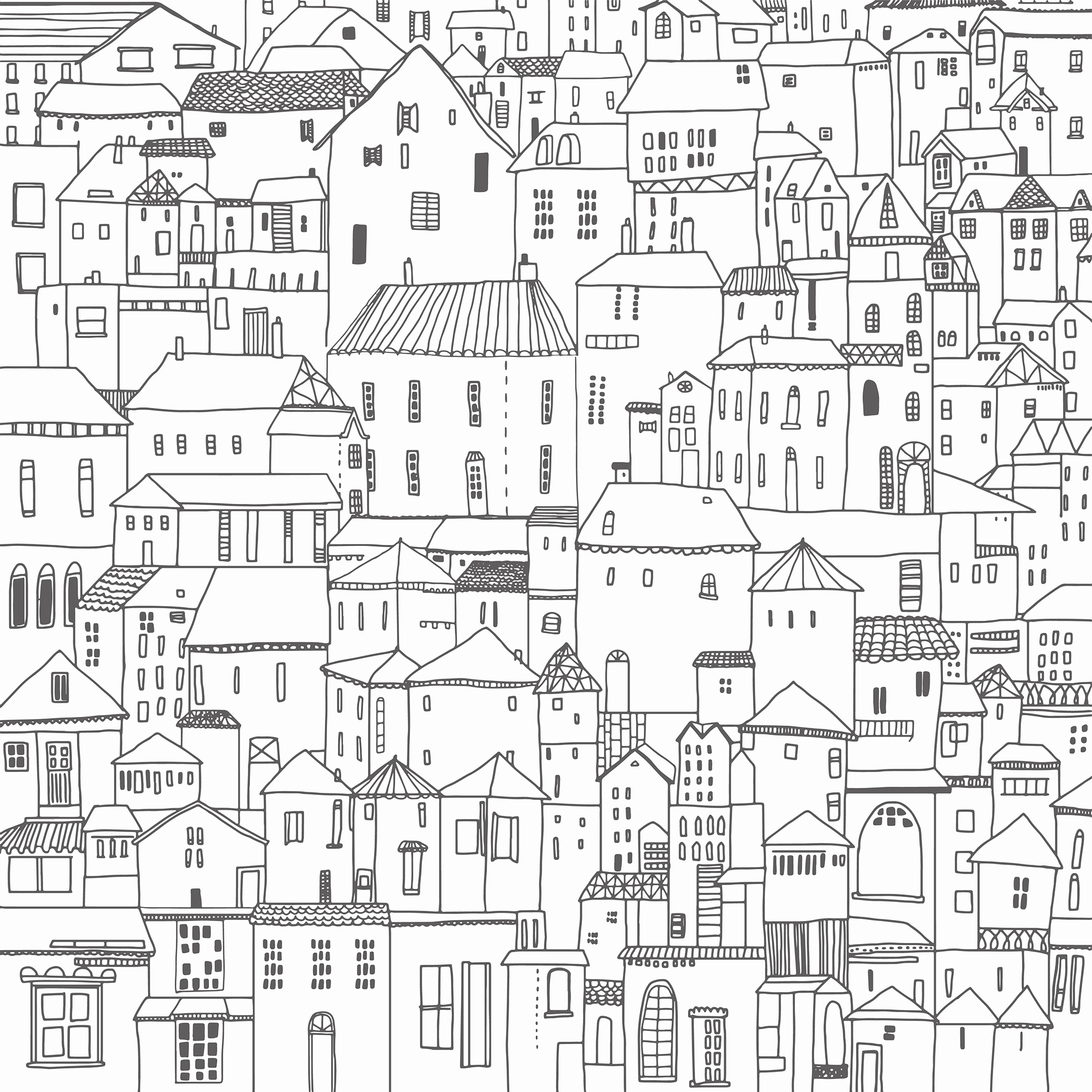 Panoramic wallpaper illustration city black and white