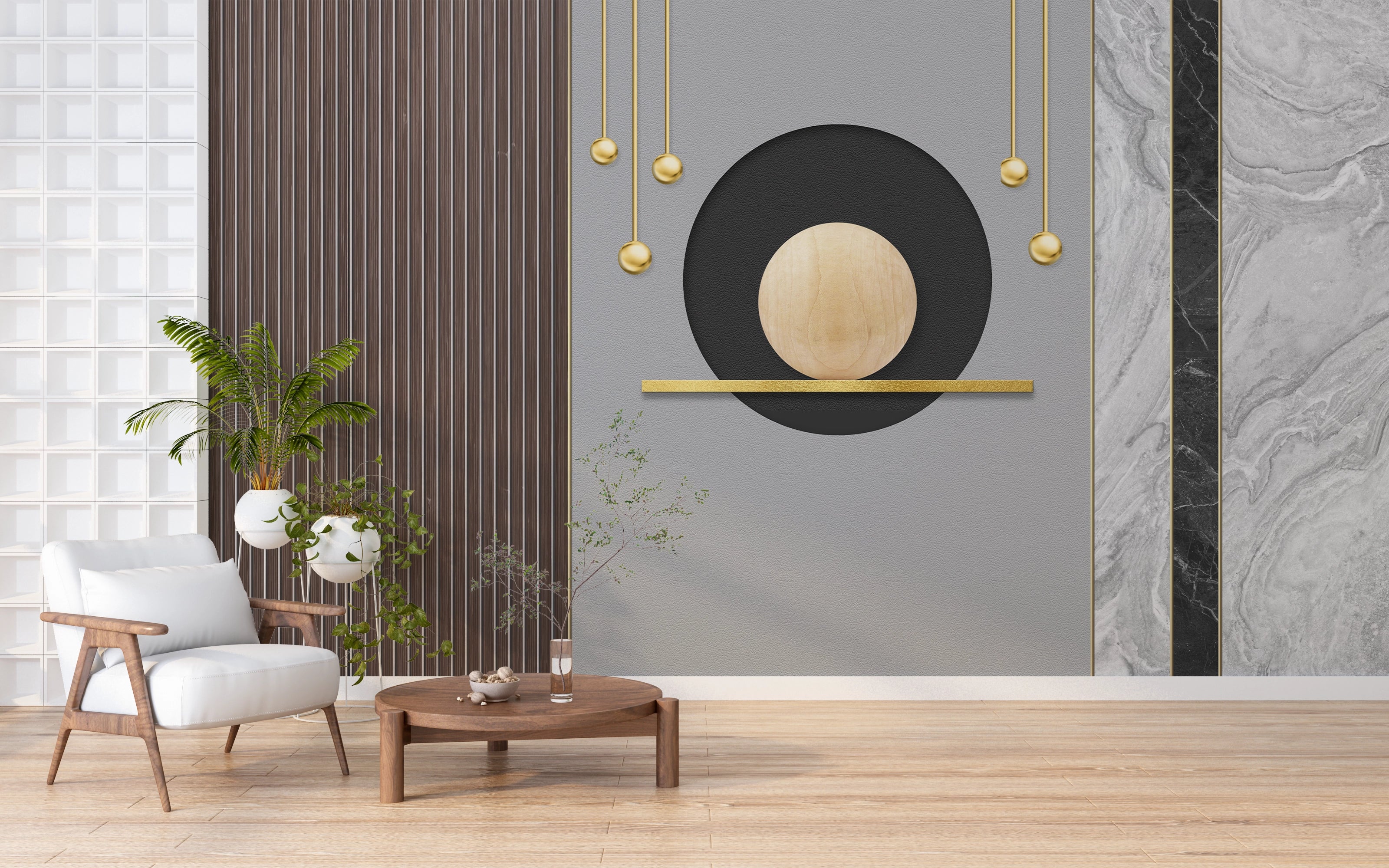 Minimalist paneled claustra panoramic wallpaper