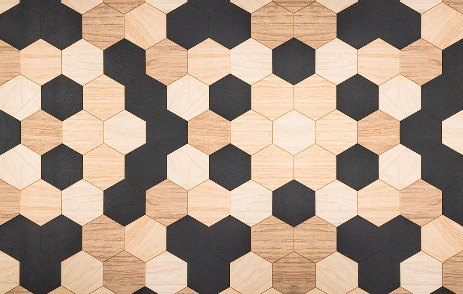 Black Hexagon and Wood Effect Wallpaper