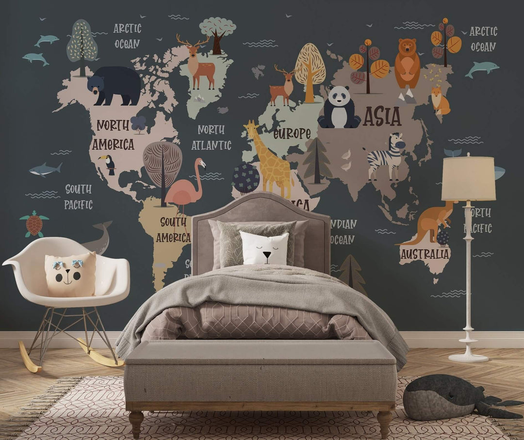 Décor mural Carte du monde des animaux livraison offerte - Kam & Leon