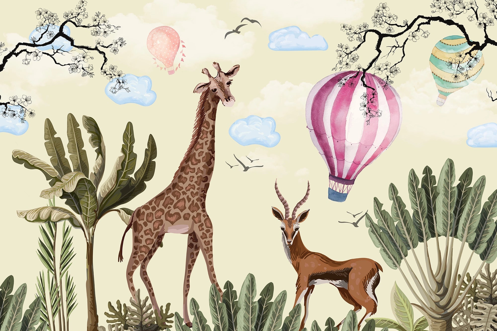 Fresco de pared de animales en la jungla