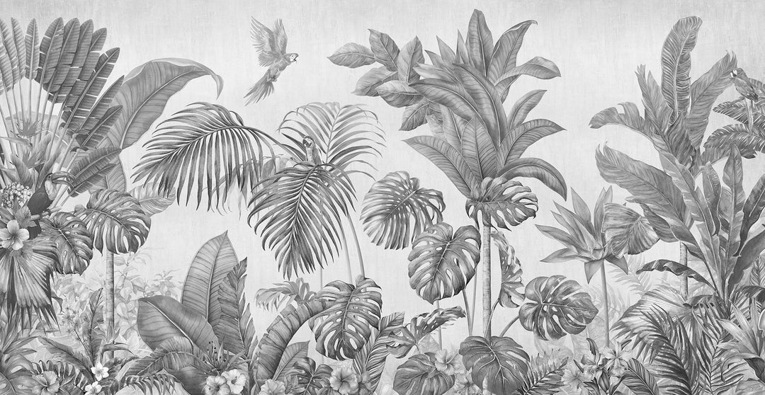 Fresque murale jungle tropicale noir & blanc - Kam et Léon