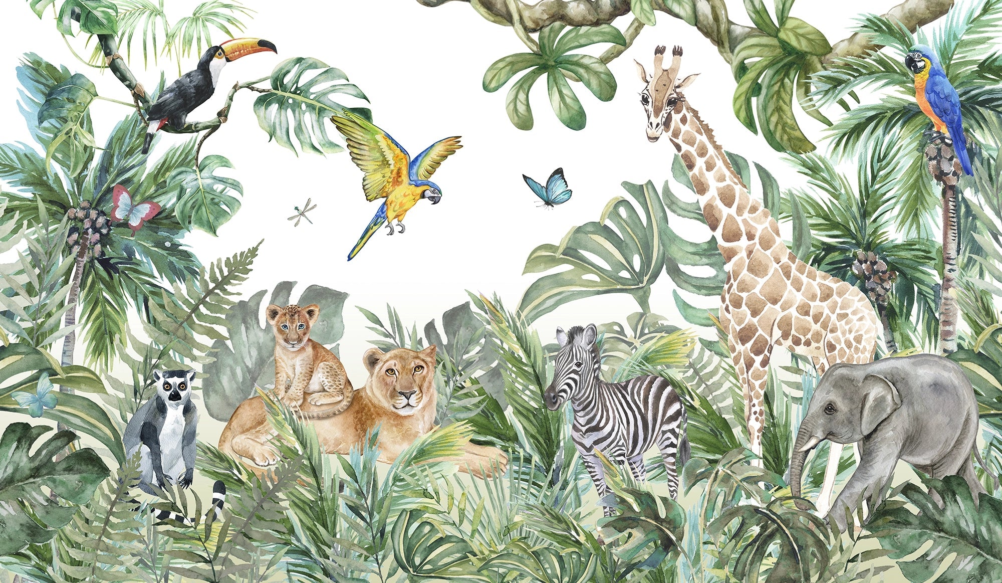 Savannah Animals Panoramic Wall Mural