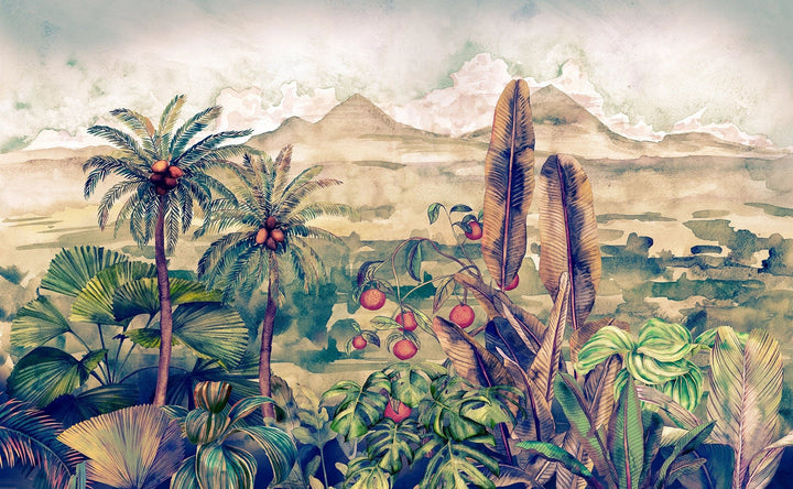Fresque murale panoramique cocotier - Kam et Léon