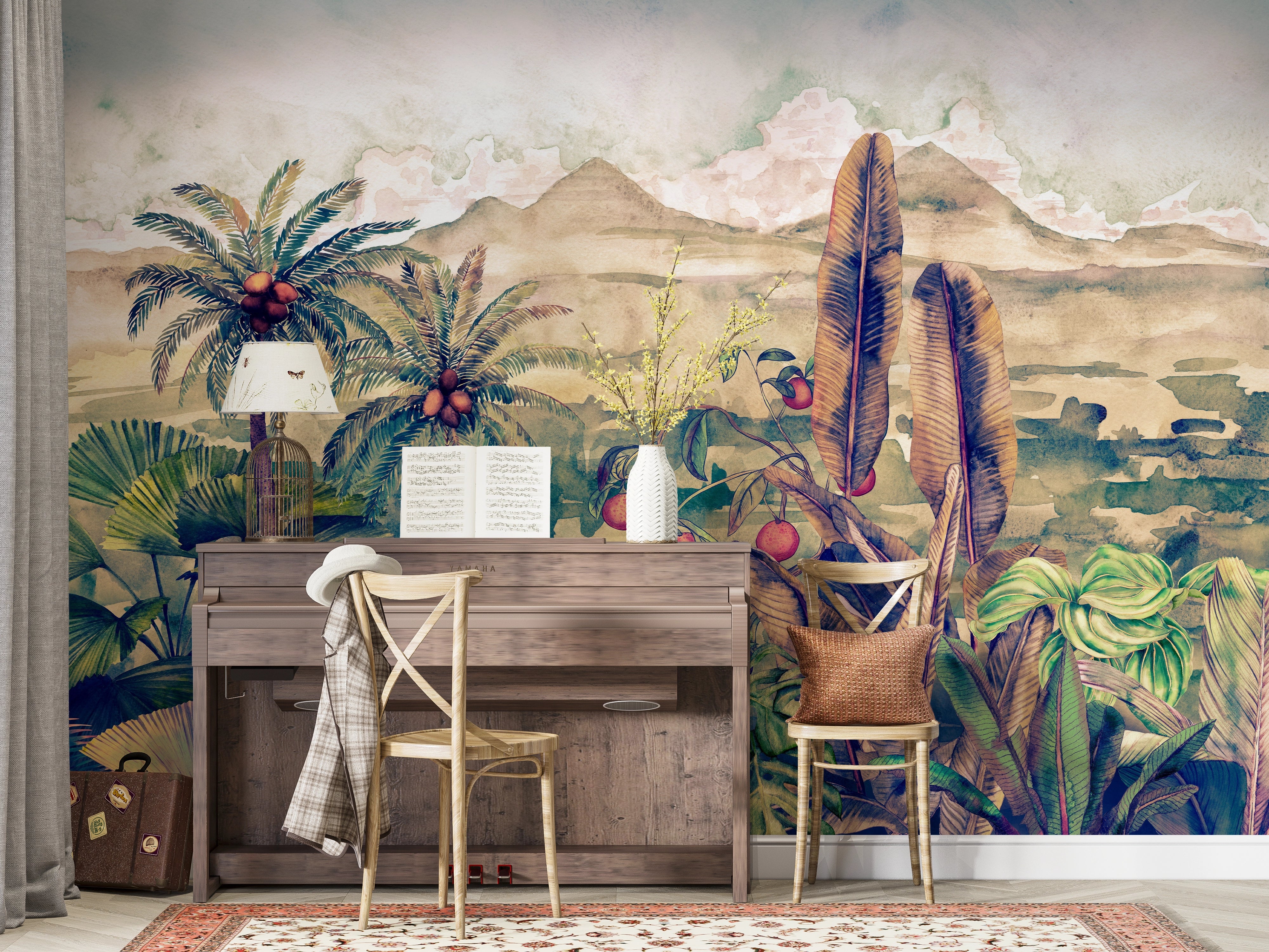 Panoramic coconut tree mural