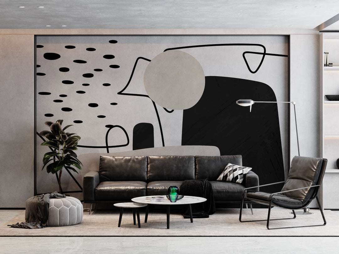 Papier Peint Abstrait Noir et Blanc Contemporain - Kam et Léon