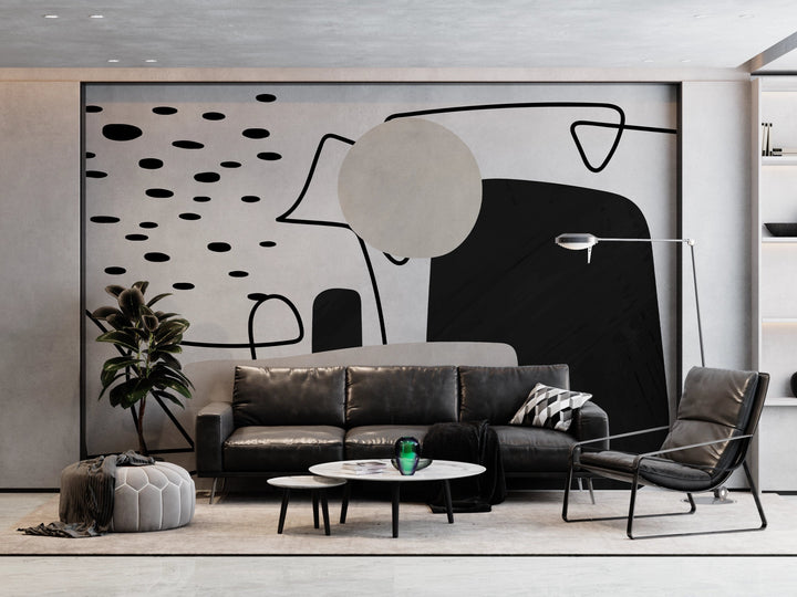 Papier Peint Abstrait Noir et Blanc Contemporain - Kam et Léon