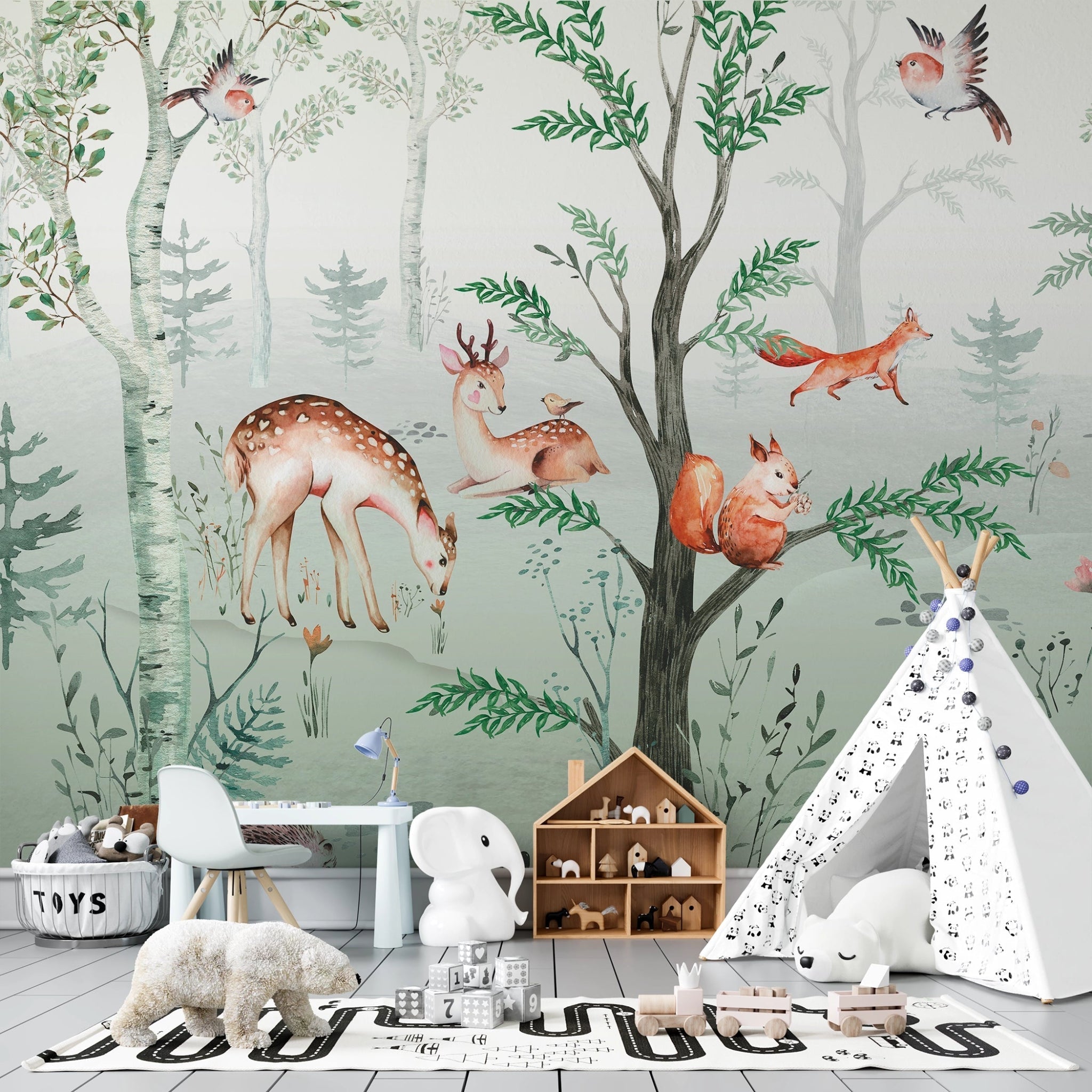 Papier peitn animaux de la forêt chambre enfant - Kam & Leon