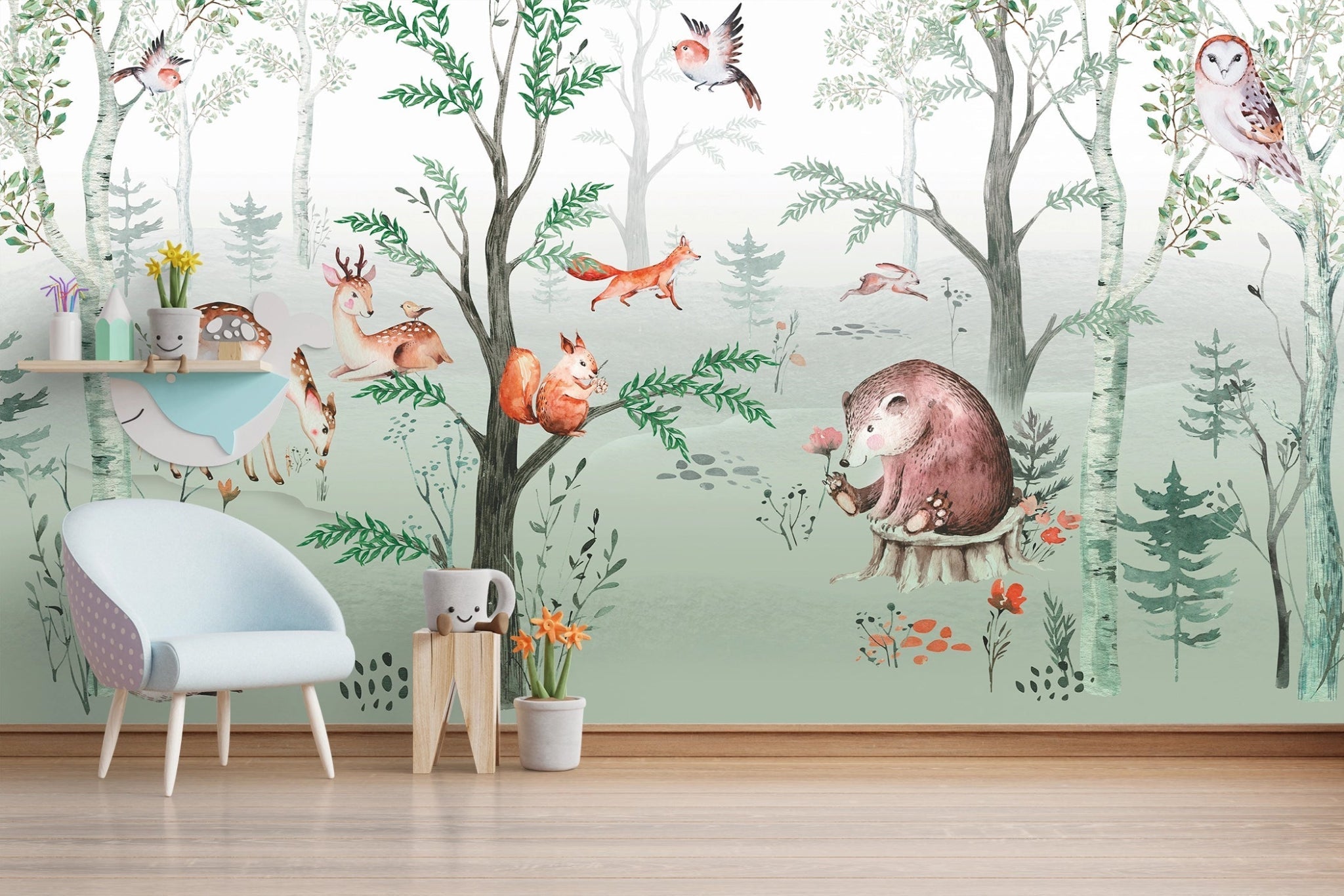 Papier peitn animaux de la forêt chambre enfant - Kam & Leon