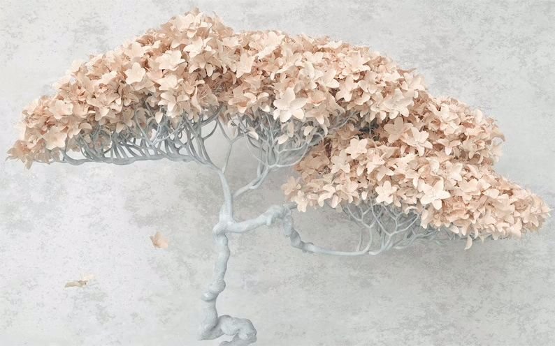 Papier peint arbre fleuri trompe-l'œil