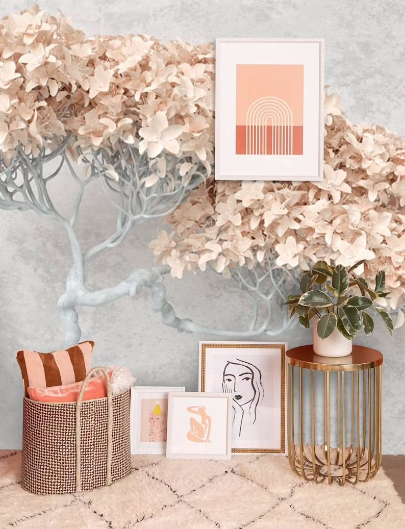 Papier peint arbre fleuri trompe-l'œil - Kam & Leon