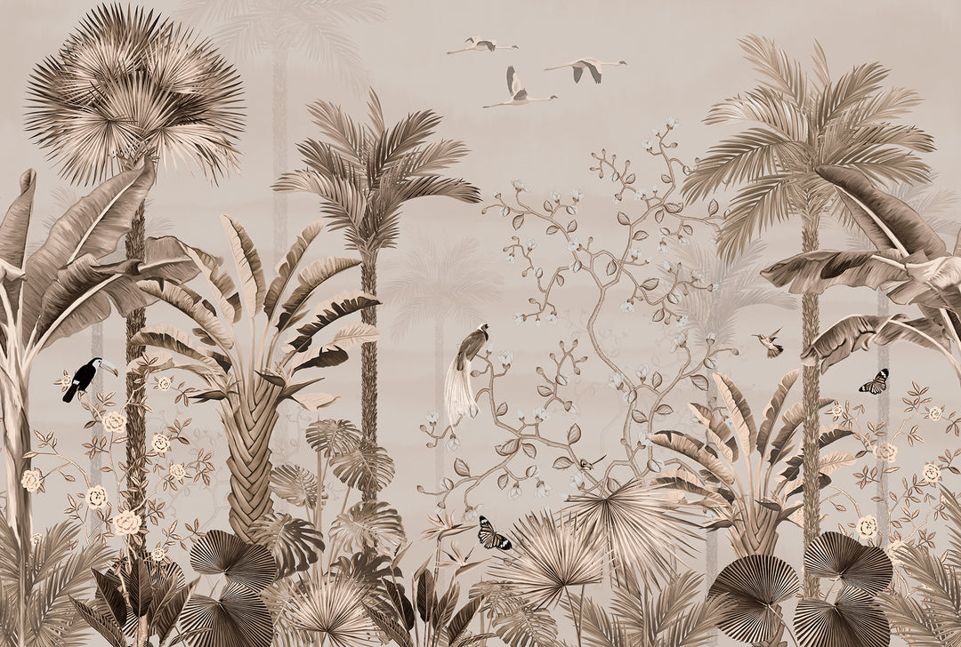 Papel pintado de árboles tropicales Sepia