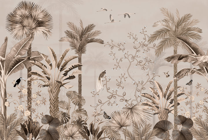 Papel pintado de árboles tropicales Sepia