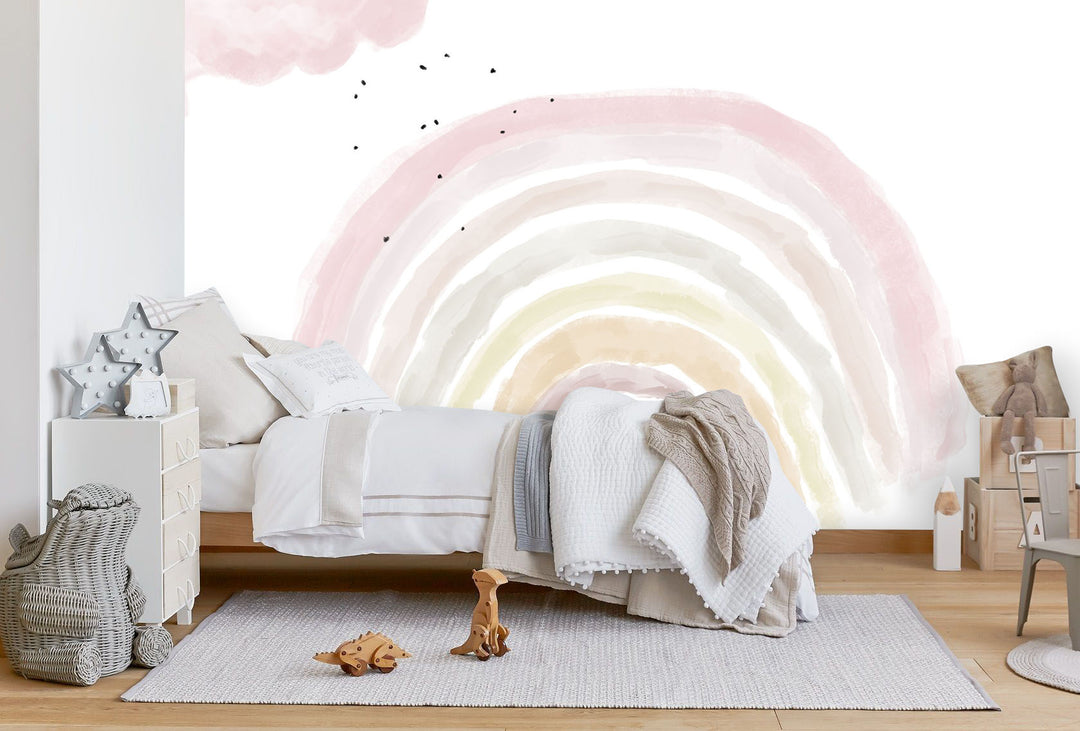 Papier peint arc-en-ciel rose pour enfant - Kam & Leon