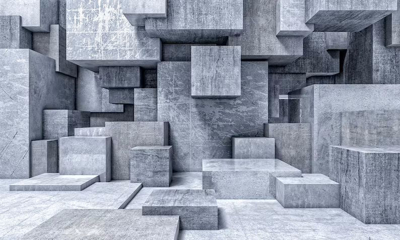 Papier peint architectural bloc de granit gris