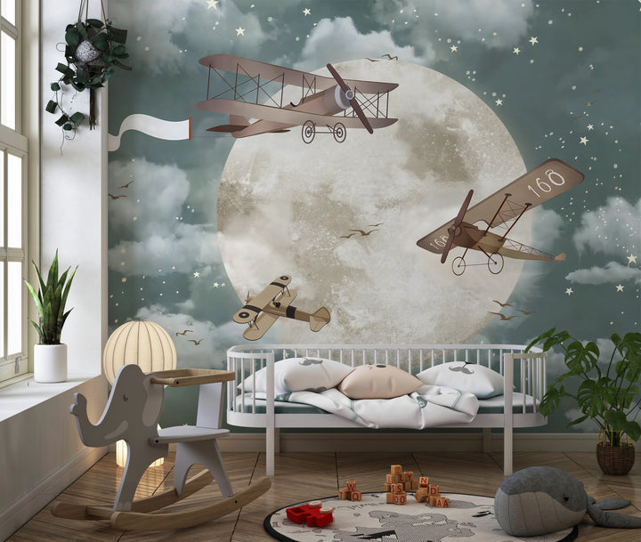 Papier peint avions dans le ciel chambre enfant