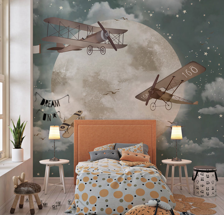 Papier peint avions dans le ciel chambre enfant