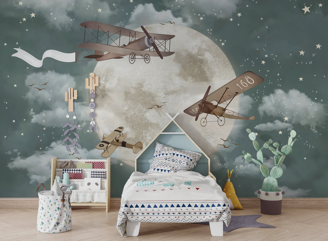 Papier peint avions dans le ciel chambre enfant