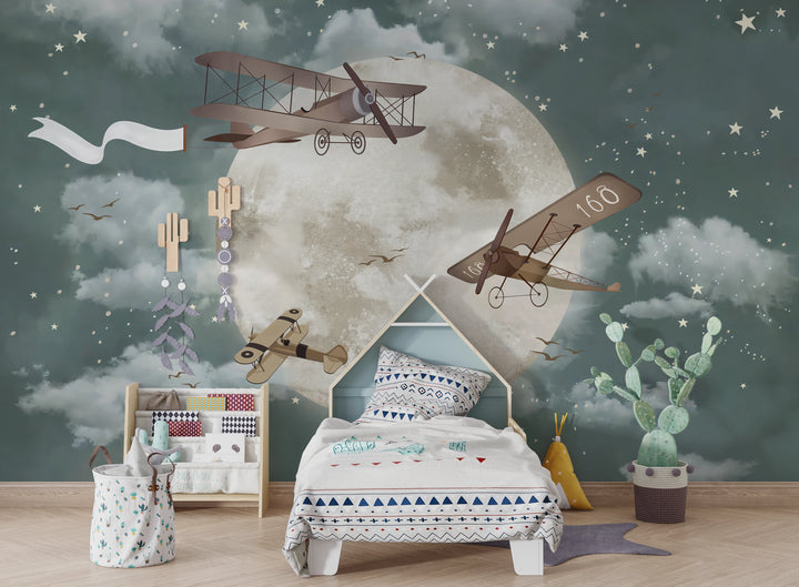 Papier peint avions dans le ciel chambre enfant