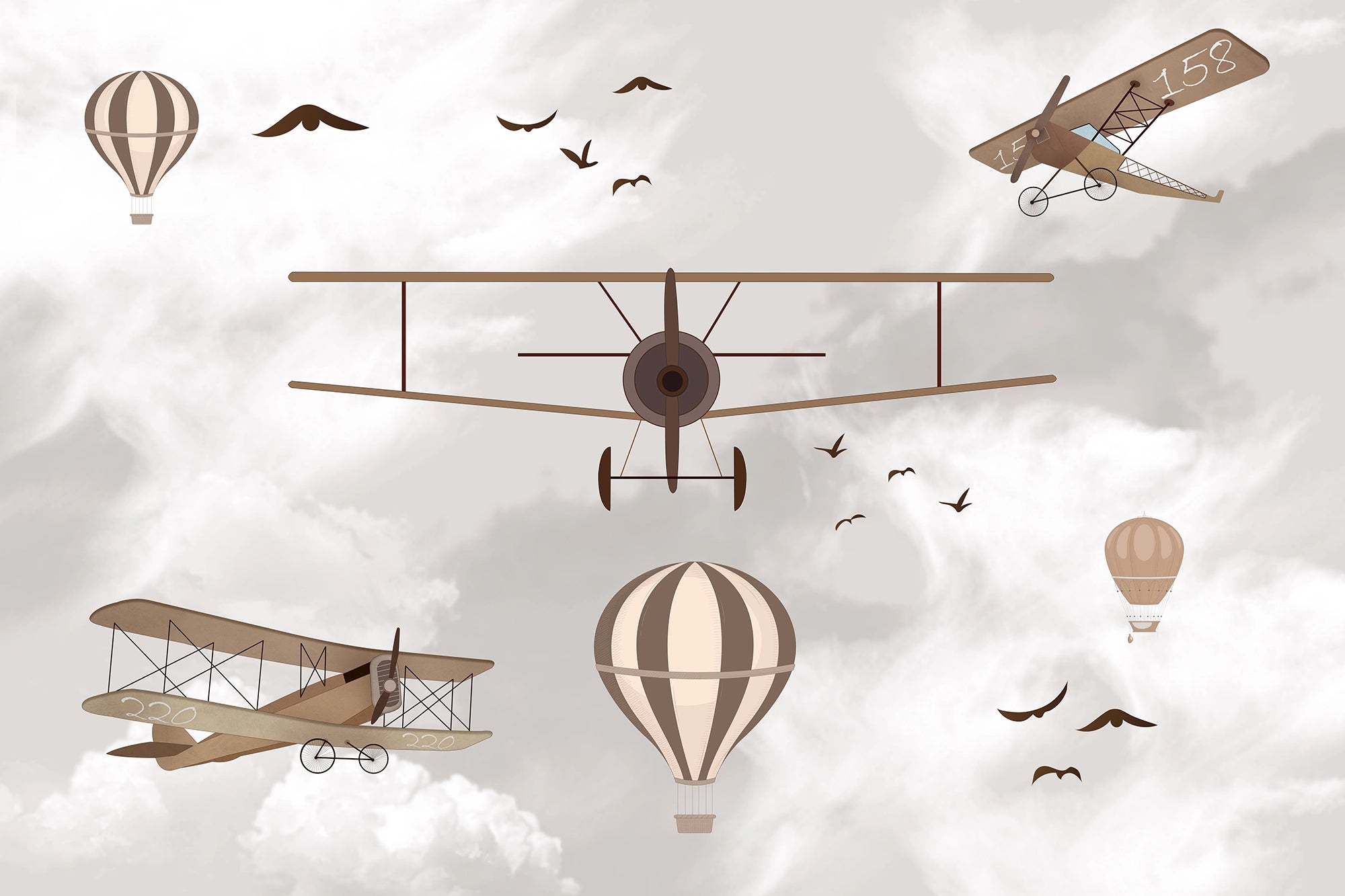 Airplanes and Hot Air Balloons in the Skies Wallpaper