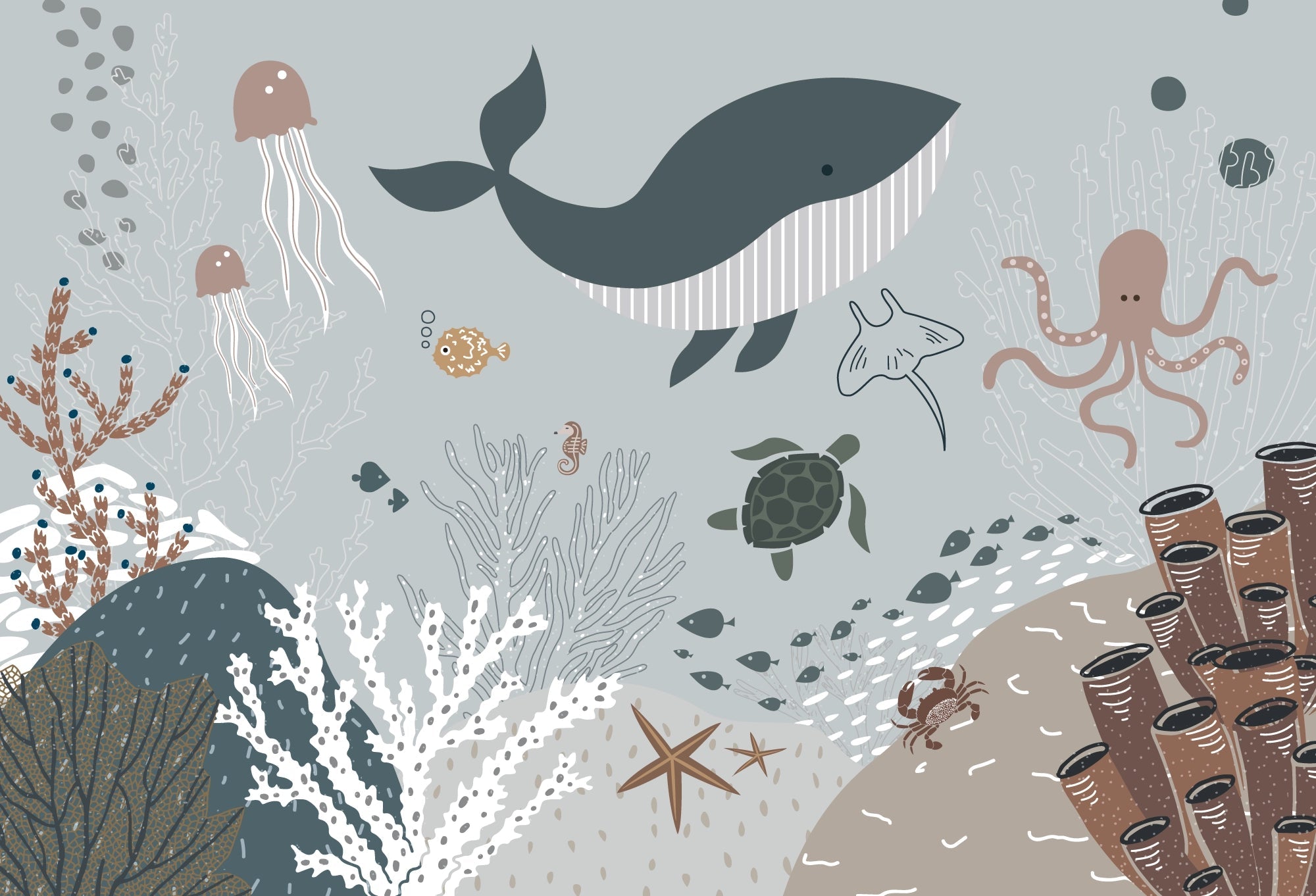 Whale wallpaper under the ocean for children