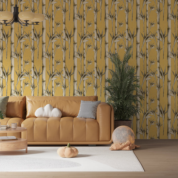 Papier peint Bambous Ocre