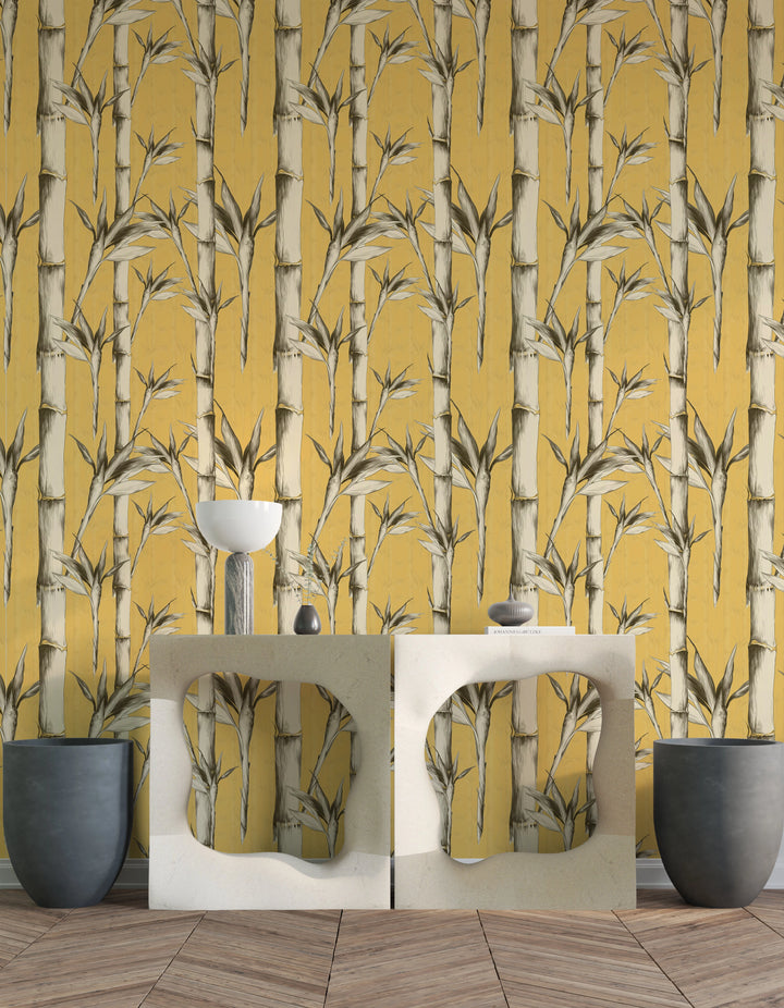 Papier peint Bambous Ocre