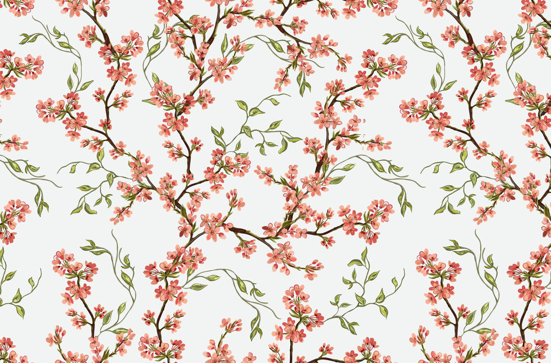 Papier Peint Branches Fleuries Roses - Kam et Léon